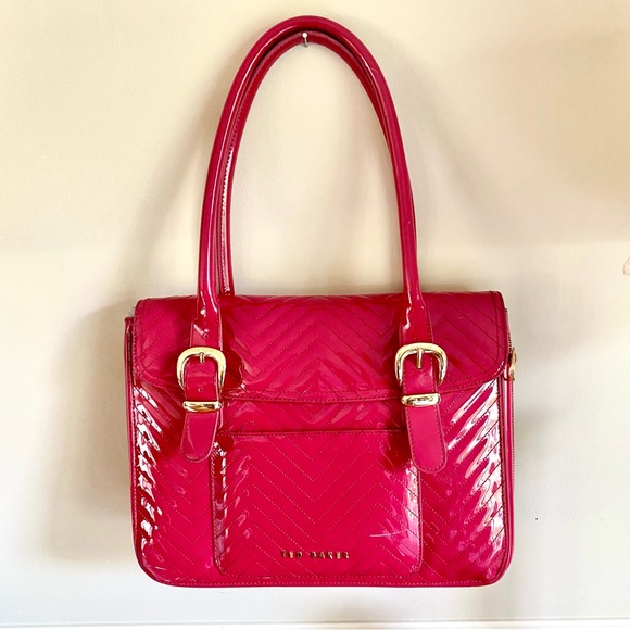 Ted Baker London Handbags - Ted Baker London Agathis red/pink patent quilted portfolio expandable lap tote